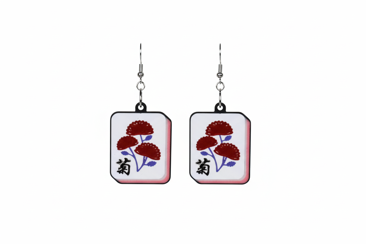 Mahjong Chrysanthemum Tile Earrings